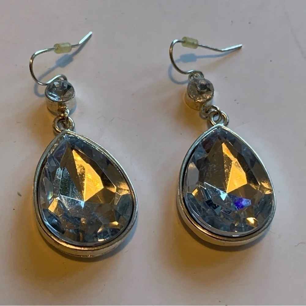 crystal teardrop dangle drop statement earrings party glam formal sparkly - Picture 11 of 13